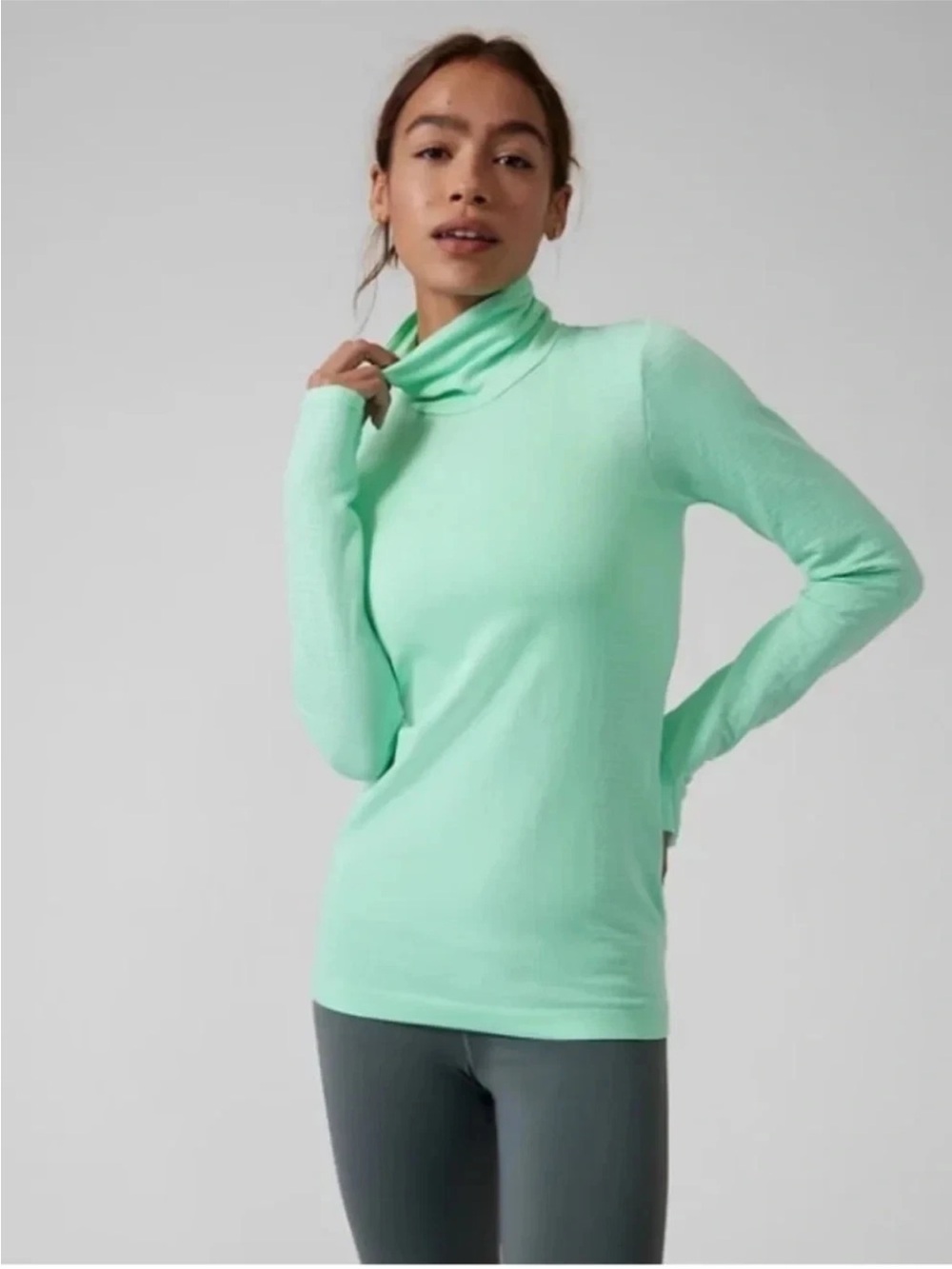 Athleta Top Womens Size Large Flurry Blizzard Rib Turtleneck Wintergreen Mint